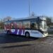 Alexander Dennis Enviro100AEV single decker autonomous bus in Connector livery operating in Cambridge during the autonomous bus trial, with a trained safety driver on board.