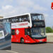 London Superloop bus during hot weather with inset image showing a cab temperature reading of 46.8°C and a heat warning badge.
