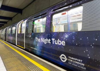 Night Tube train at a London Underground station