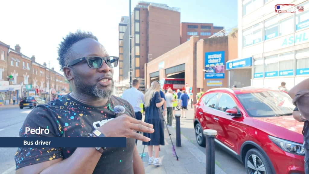 Arriva bus driver Pedro interviewed by London Bus Forums News outside Wood Green bus garage