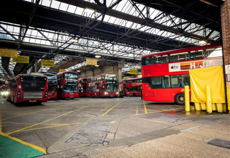 Arriva buses inside Wood Green bus garage in north London