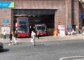 Arriva London buses and pickets outside Wood Green bus garage during strike action