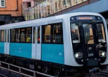 New B23 DLR train in passenger service on the Docklands Light Railway