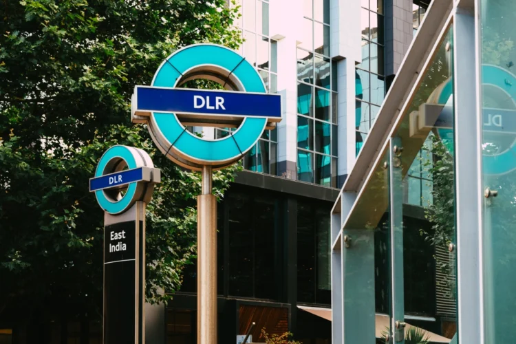 DLR signs outside East India station in east London